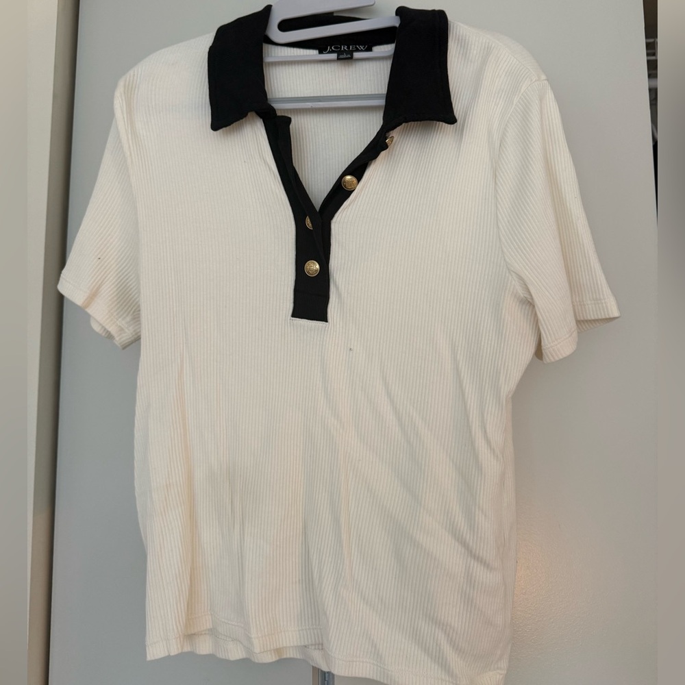 J. Crew Black and Cream Ribbed Top